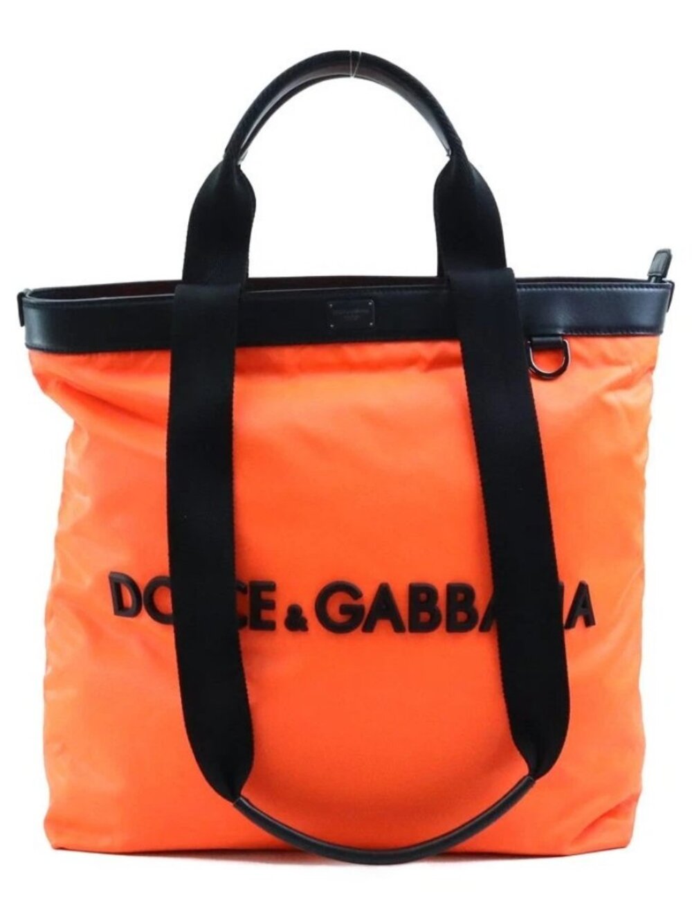 Auth DOLCE&GABBANA Shoulder Bag Tote Bag Handbag Neon Orange/Black Nylon r10880g